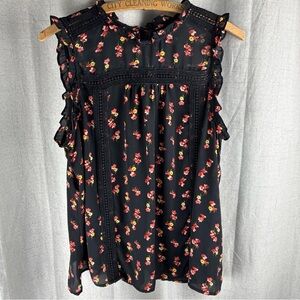 Ana Sheer Flowy Black Flowers Crochet L Ruffle Sleeve Femme Whimsigoth Romance